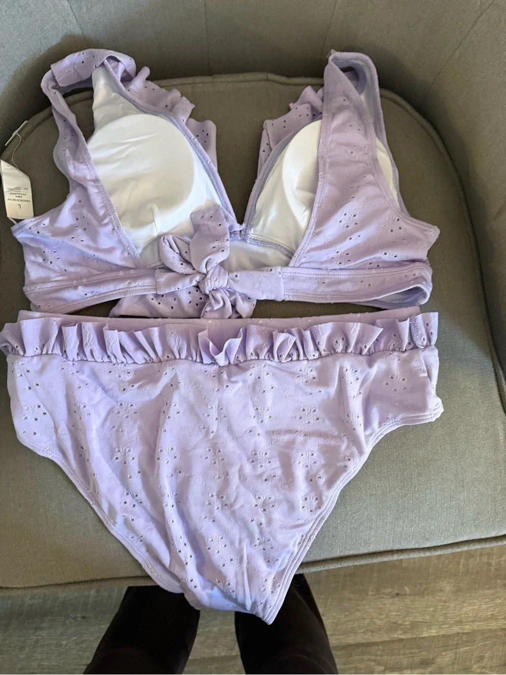 Cupshe Lavender Ruffle Eyelet Swim Bra & Brief Set